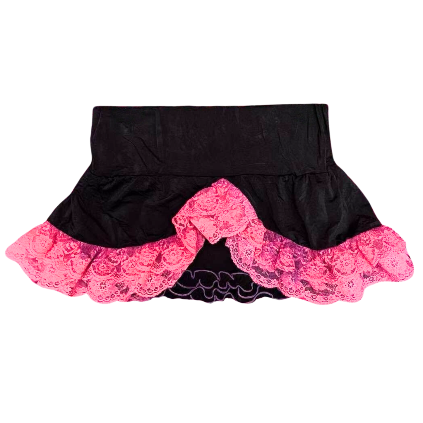 Golds Infinity Japanese Brand Pink & Black Ruffle Lace Trim Mini Skirt