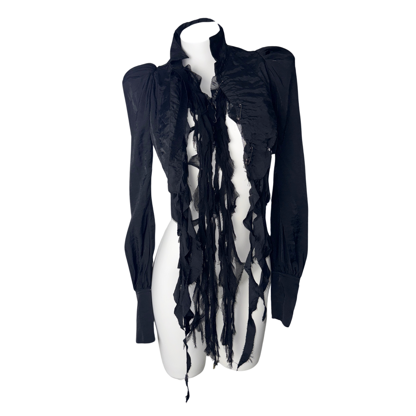 Black Cardigan w/ Fabric Strips/Drapes