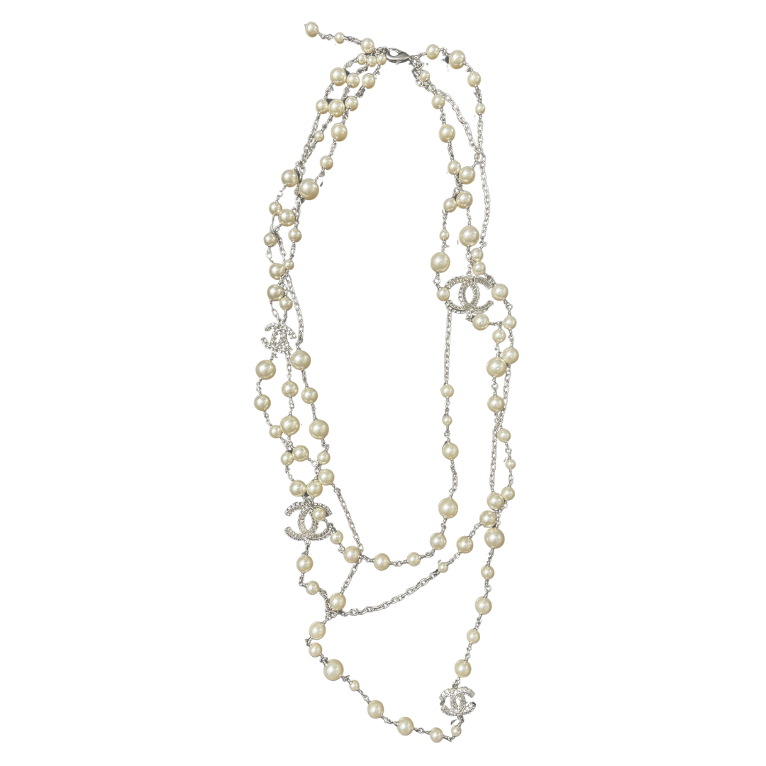 Chanel Beaded Pearl Chain Dangle Necklace