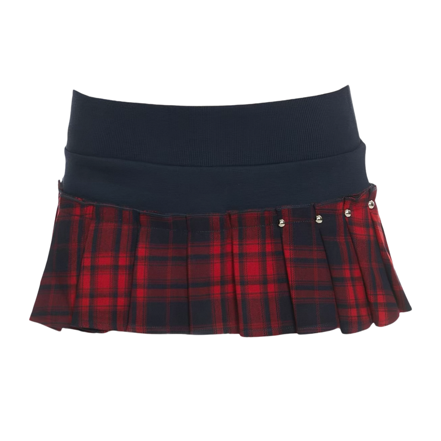 Red Plaid Studded Mini Skirt