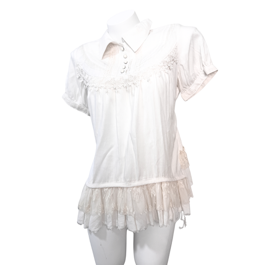 h.Naoto Cream White Gauze Short-Sleeve Dress Shirt