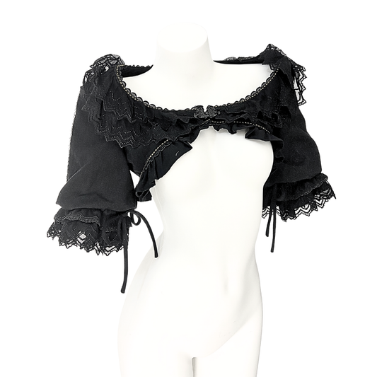 Lolita Black Lace Trim Cropped Bolero w/ Gold Details