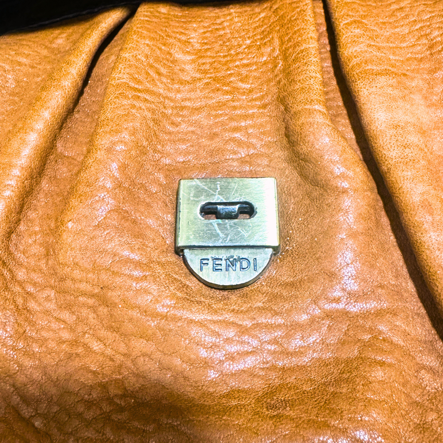 Fendi Vintage Brown Leather & Black Patent Leather Buckle B Bag Shoulder Bag