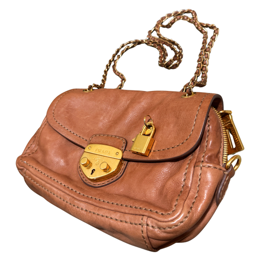 Prada Glace Calf Leather Sound & Lock Shoulder Handbag