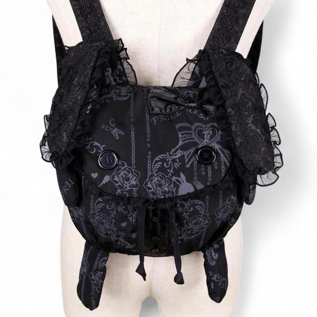 h.Naoto Lovely Bunny Frill Backpack in Black