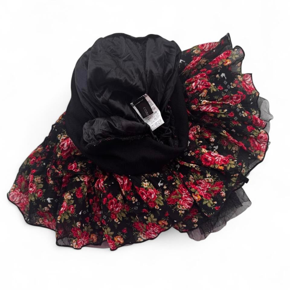 Cona Blue Japanese Brand Black Floral Layered Skirt