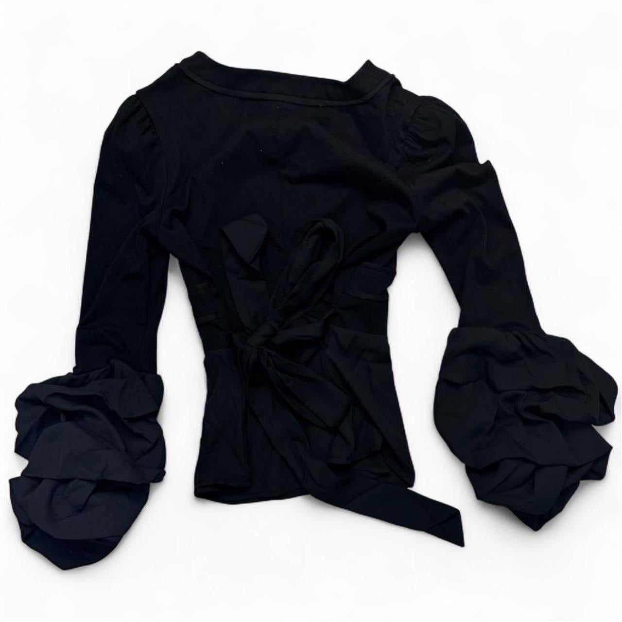 Japanese Brand Black Puff Sleeve Cardigan