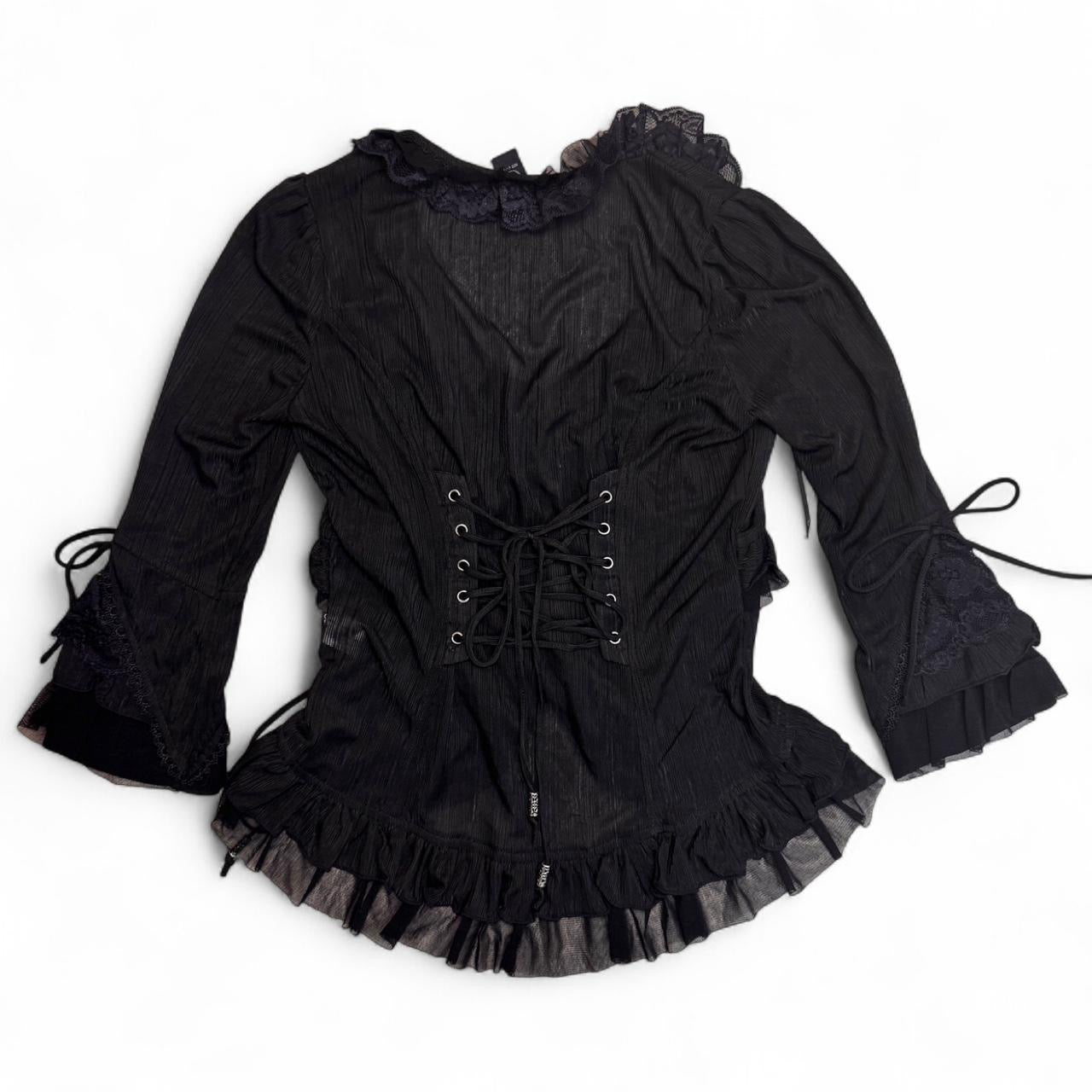 OZZ ONESTE Lace Trim Lace-Up Black Cardigan