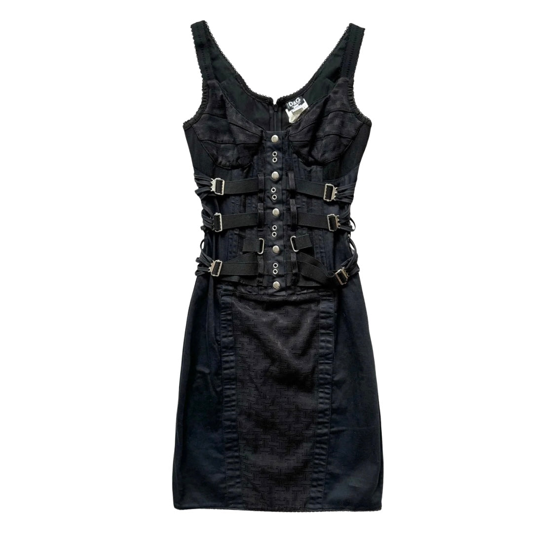 Dolce & Gabbana 90's Black Lace-Up Bondage Corset Dress