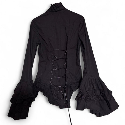 DrugHoney Japanese Brand Ruffle Gothic Sleeve Black Shirt