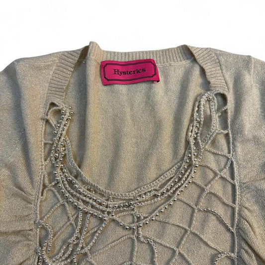 Hysteric Glamour Beige Spider Web Beaded Long Sleeve Top