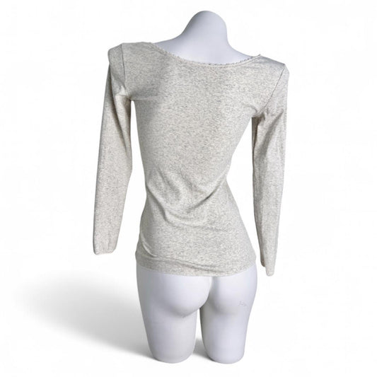 Light Grey Lace-Up Front Long Sleeve Top