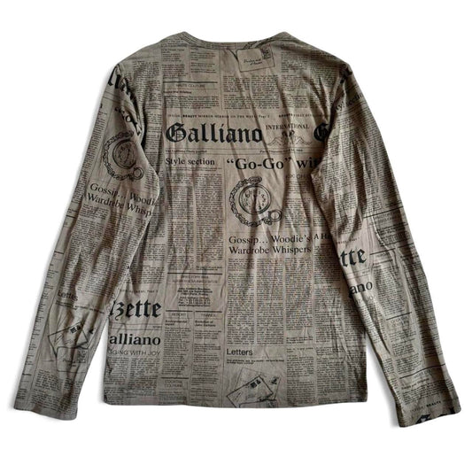 Galliano Newspaper Print Long Sleeve T-Shirt
