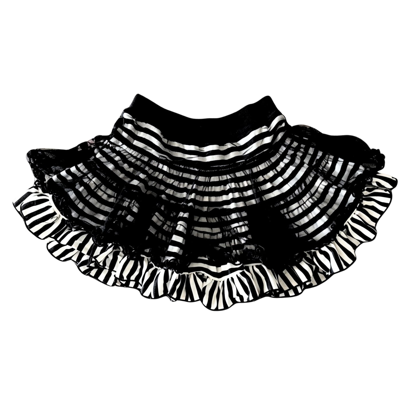 Black & white striped ruffle trim layered skirt