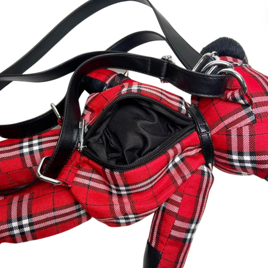 Teddy Bear Red Plaid Punk Bag