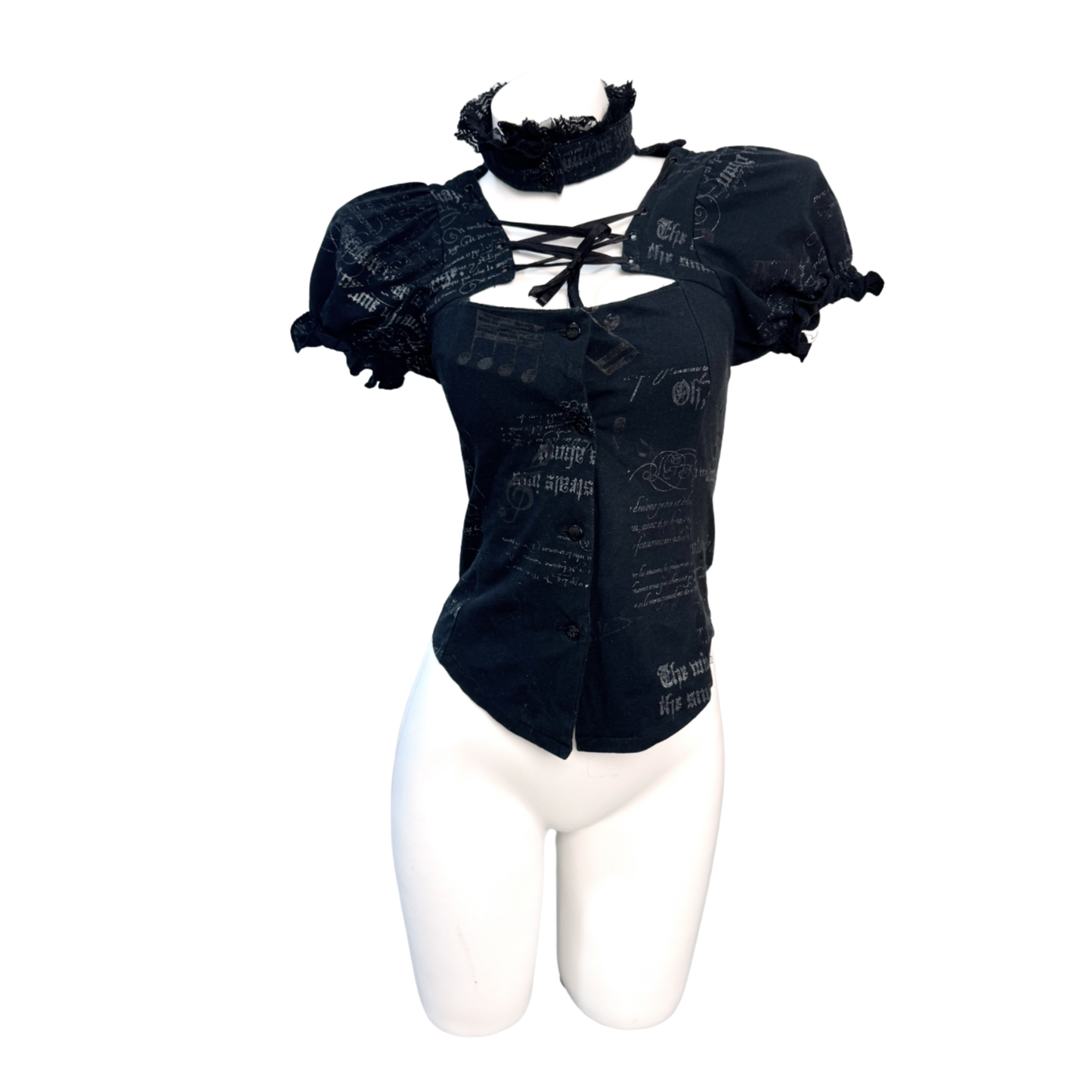 h.Naoto Lace-Up Black Top