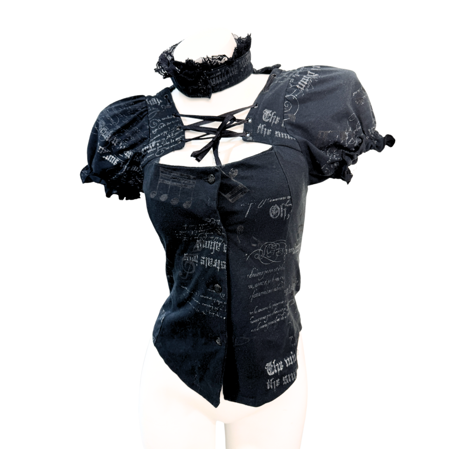 h.Naoto Lace-Up Black Top