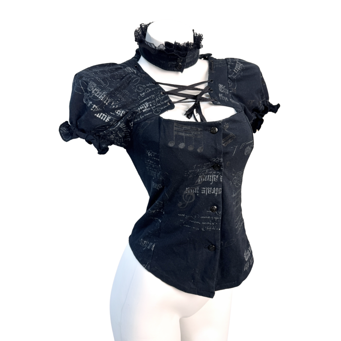 h.Naoto Lace-Up Black Top