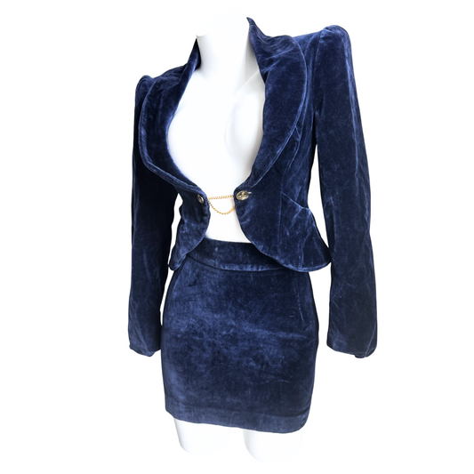 Vivienne Westwood Velvet Blue Jacket & Skirt Set