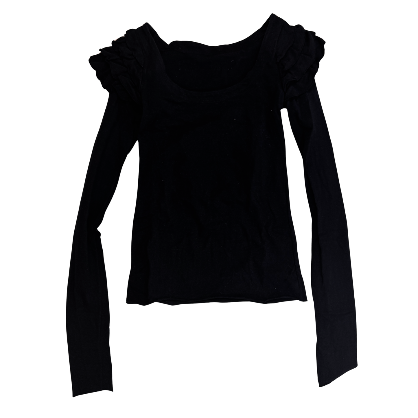 Alice Auaa Black Long Sleeve Ruffle Shoulder Top