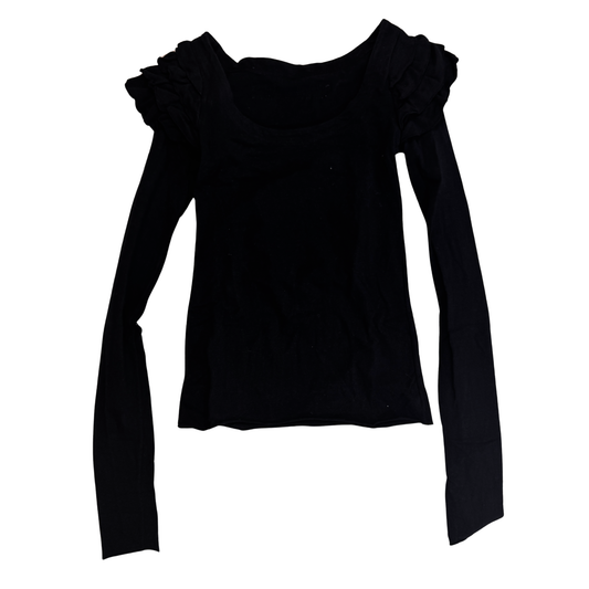 Alice Auaa Black Long Sleeve Ruffle Shoulder Top