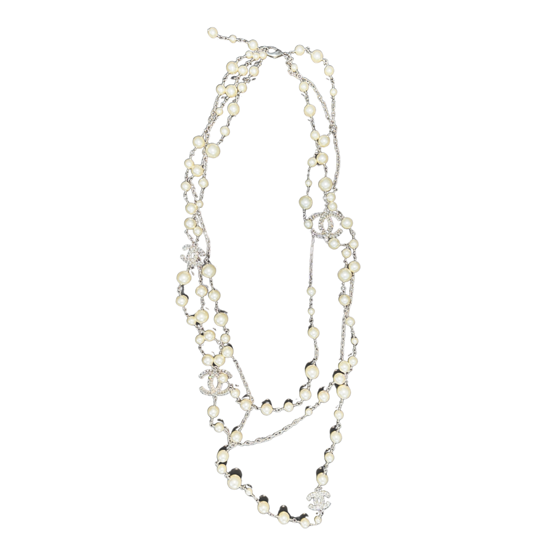Chanel Beaded Pearl Chain Dangle Necklace