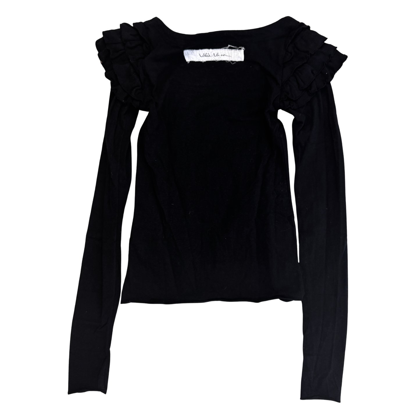 Alice Auaa Black Long Sleeve Ruffle Shoulder Top