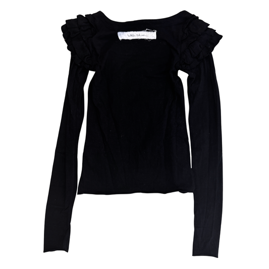 Alice Auaa Black Long Sleeve Ruffle Shoulder Top