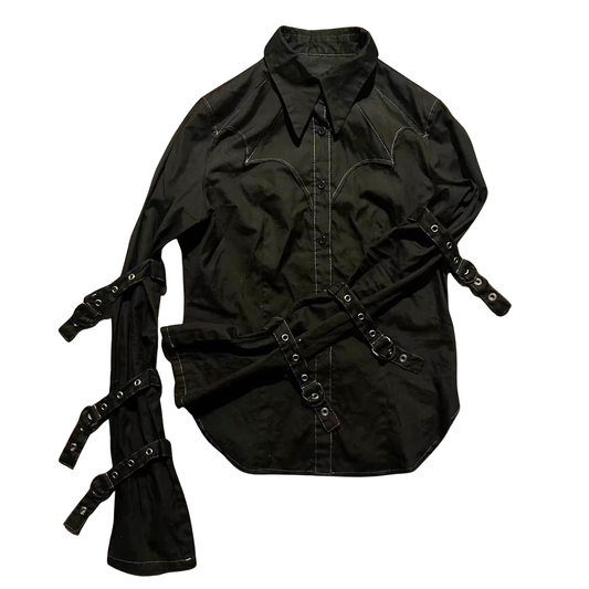 BPN Black Bondage Bat Collared Shirt