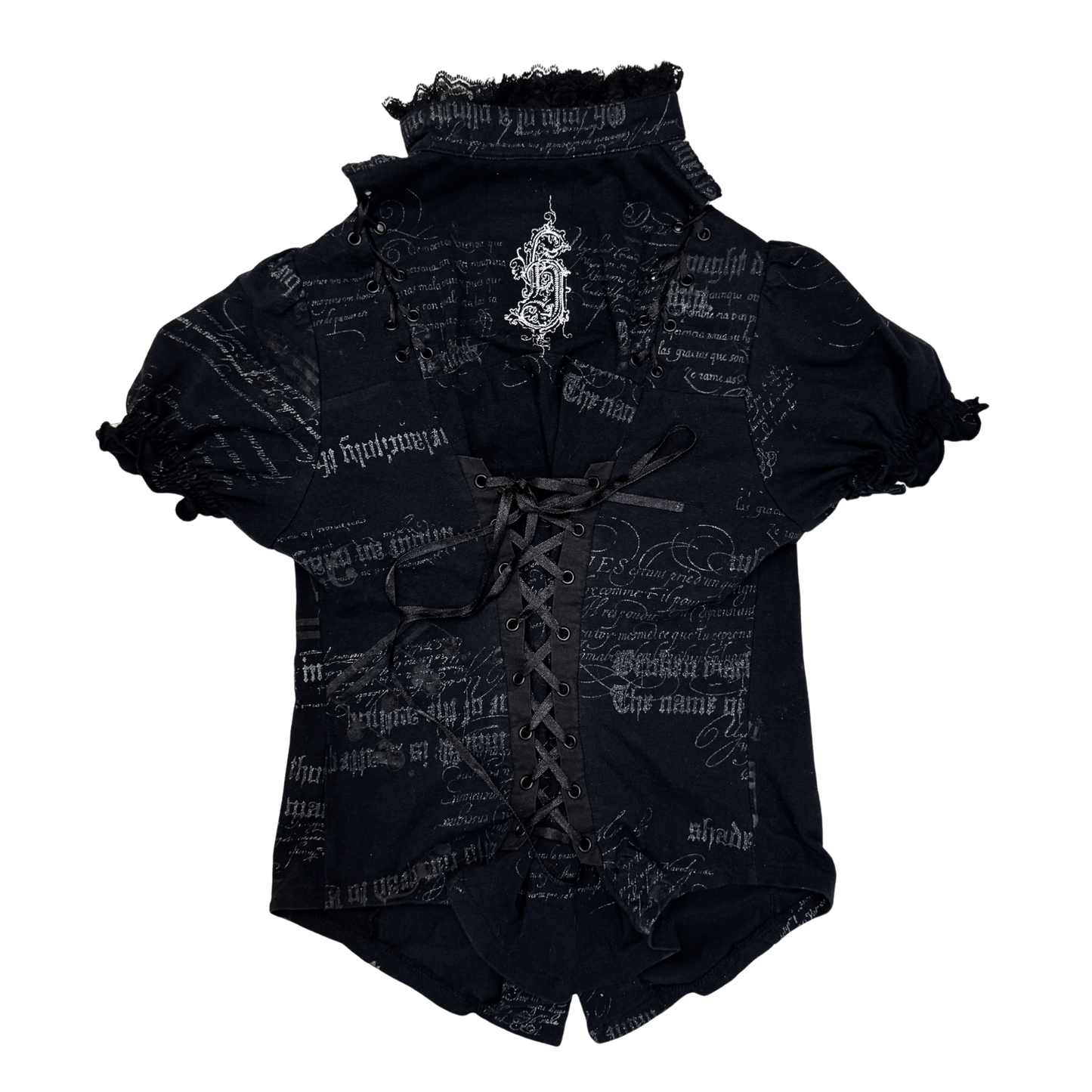 h.Naoto Lace-Up Black Top