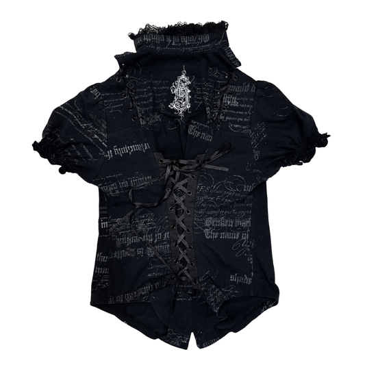 h.Naoto Lace-Up Black Top