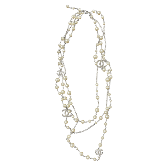 Chanel Beaded Pearl Chain Dangle Necklace