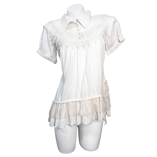 h.Naoto Cream White Gauze Short-Sleeve Dress Shirt