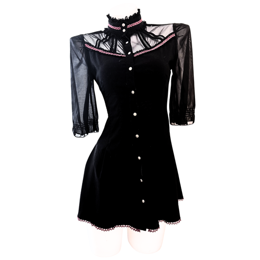 OZZ ON/Croce Black Mini Dress w/ Lace Trim Details