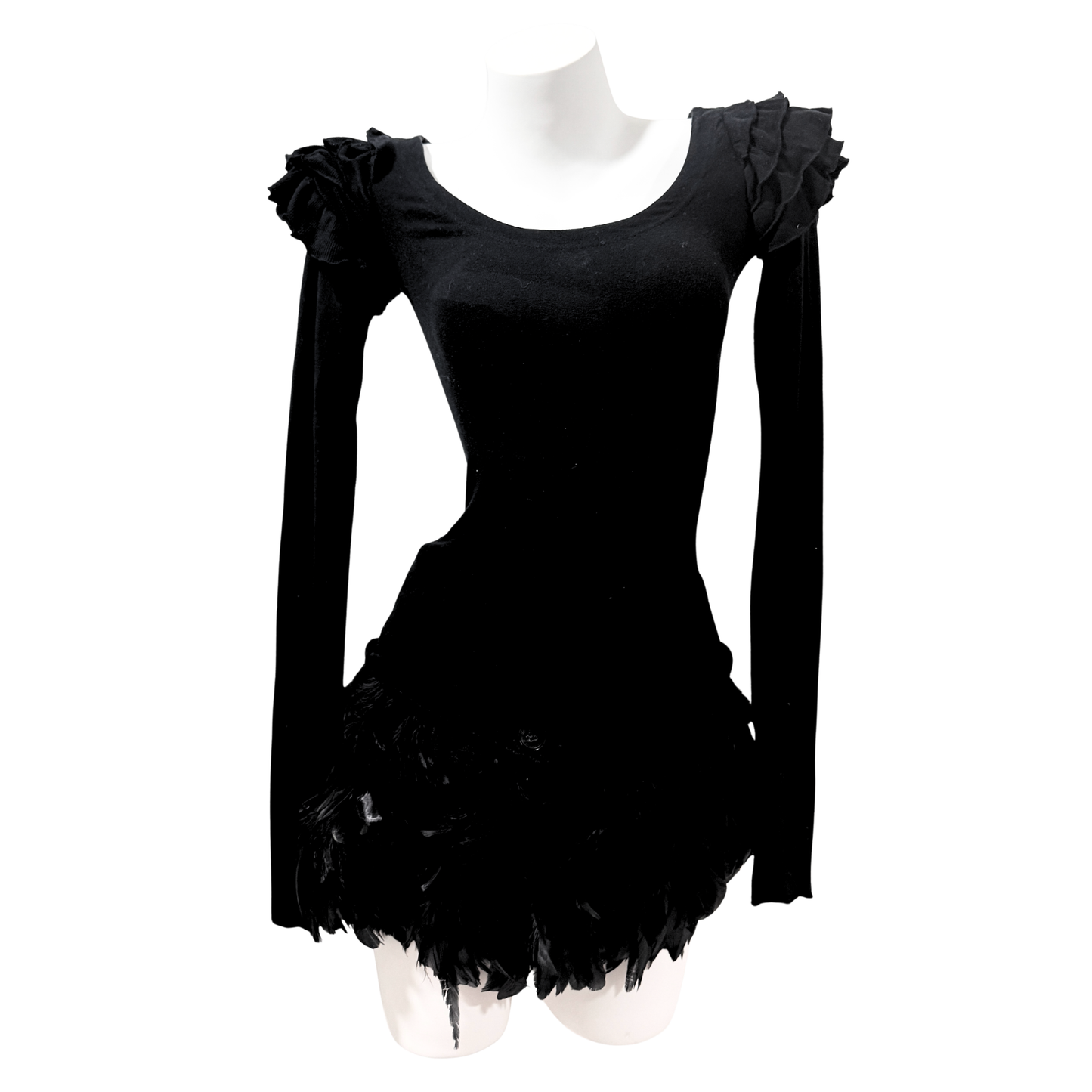 Alice Auaa Black Long Sleeve Ruffle Shoulder Top