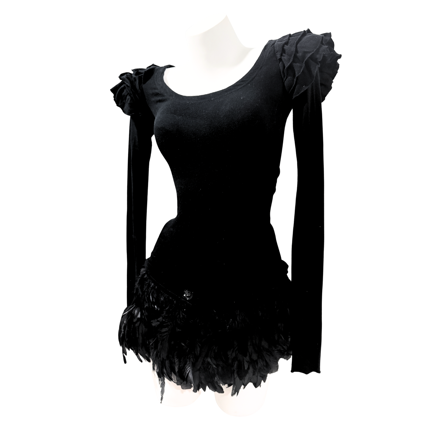 Alice Auaa Black Long Sleeve Ruffle Shoulder Top