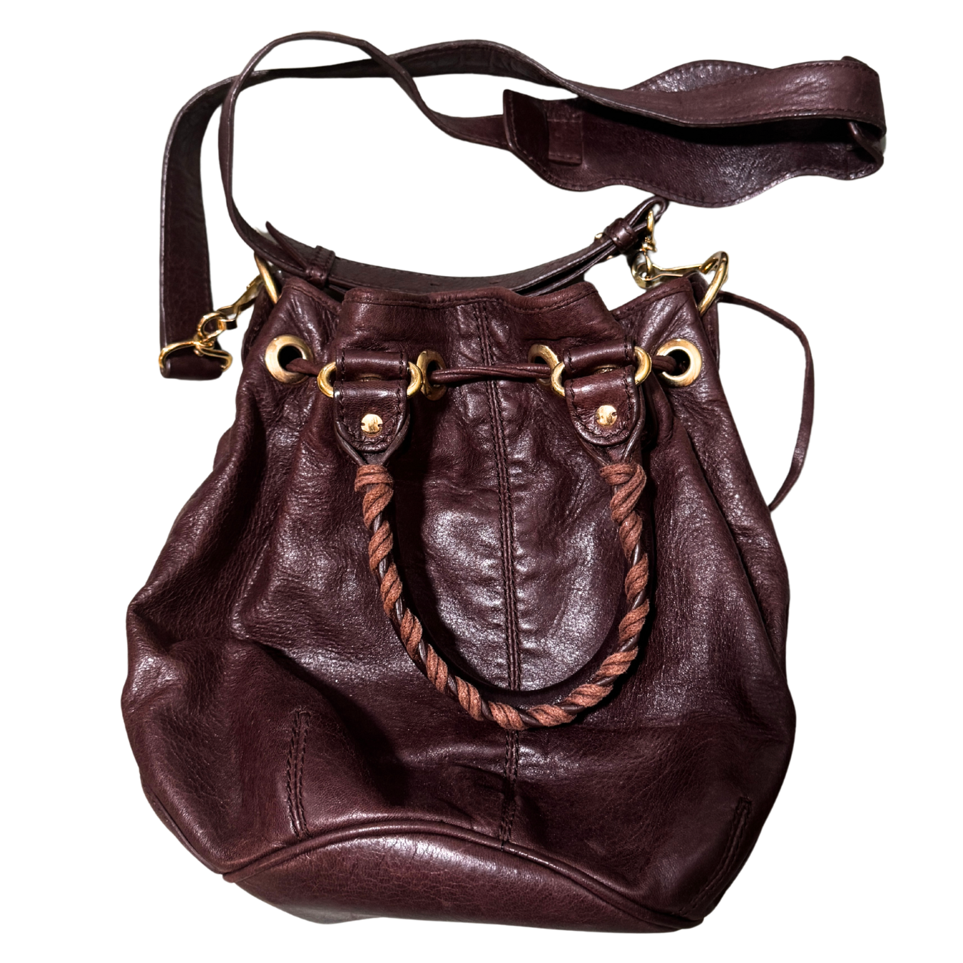 Balenciaga Mini Pompon Burgundy Purple Bag w/ Shoulder Strap & Mirror