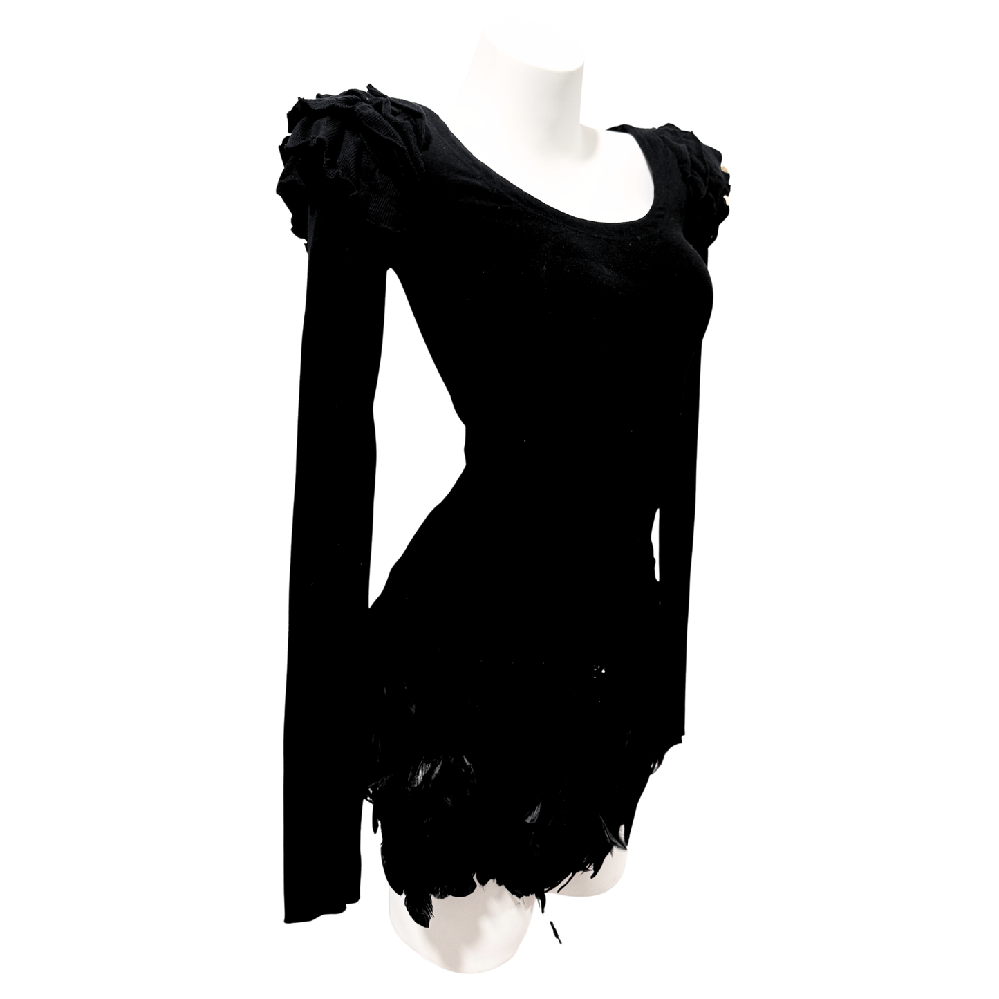 Alice Auaa Black Long Sleeve Ruffle Shoulder Top