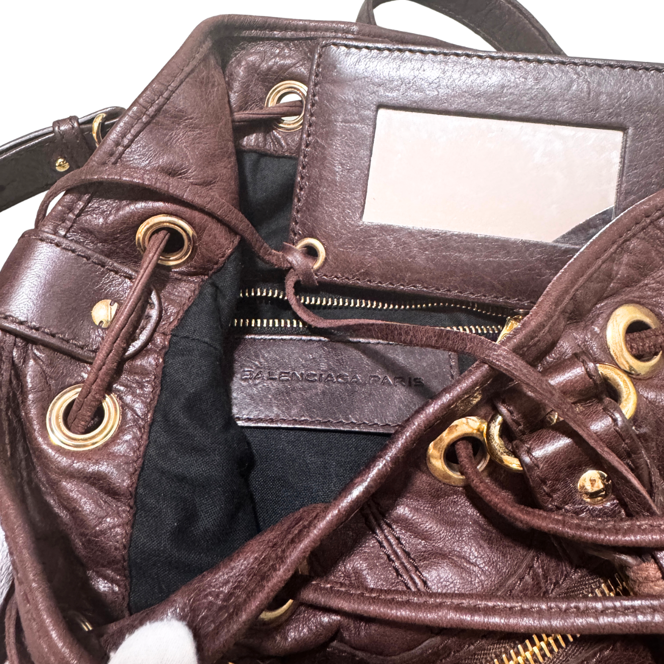 Balenciaga Mini Pompon Burgundy Purple Bag w/ Shoulder Strap & Mirror