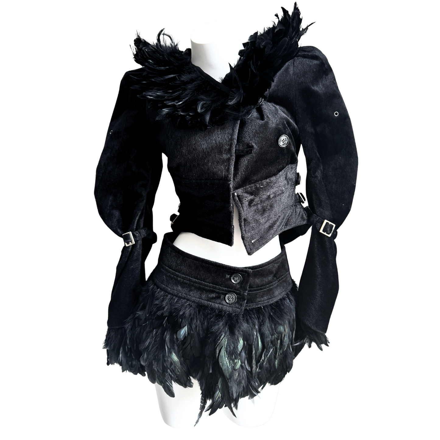 Alice Auaa Raven Feather Jacket & Skirt Set