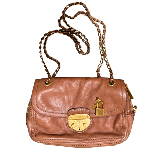 Prada Glace Calf Leather Sound & Lock Shoulder Handbag