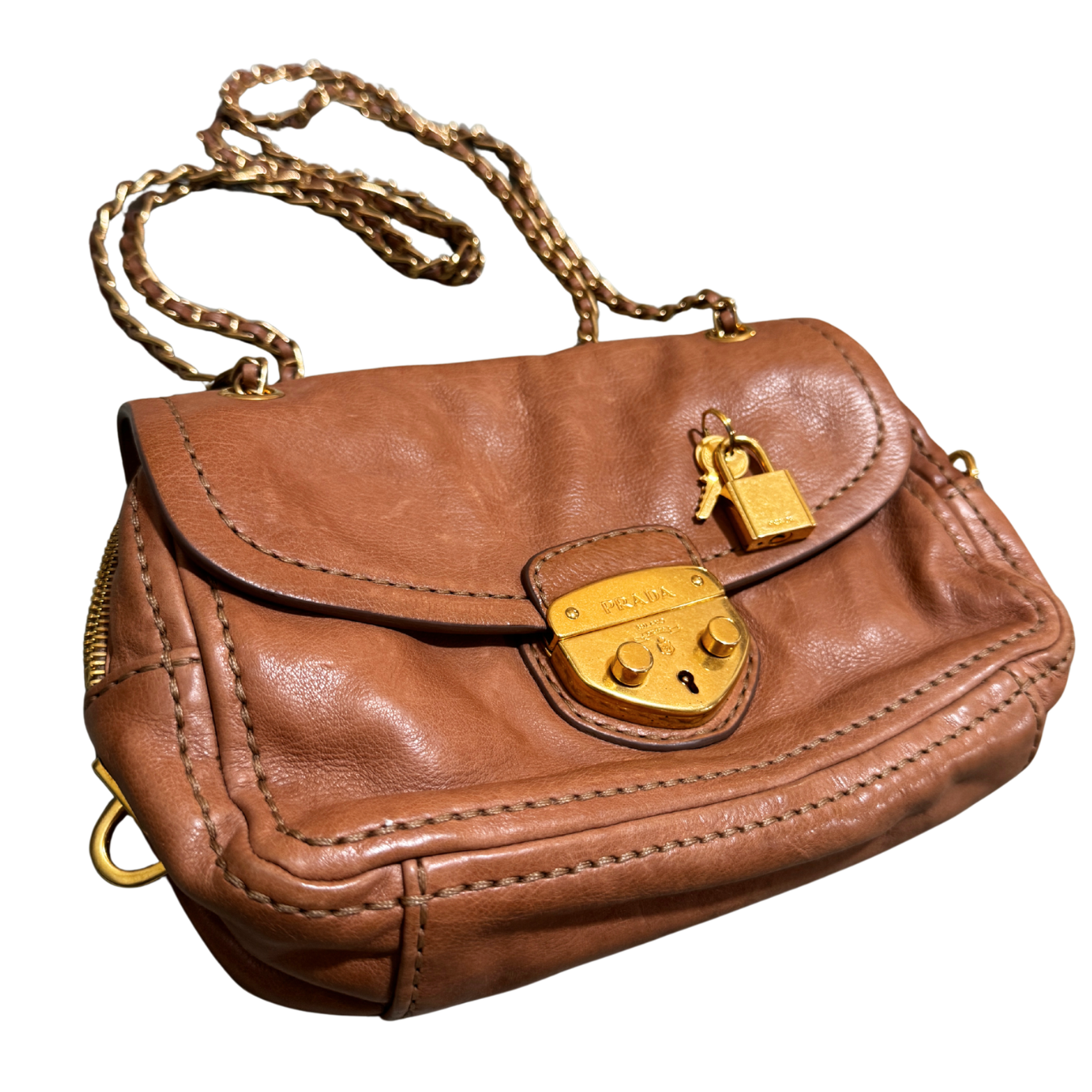 Prada Glace Calf Leather Sound & Lock Shoulder Handbag