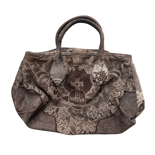 Vivienne Westwood Large Sized Brown Lace Pattern Orb Bag