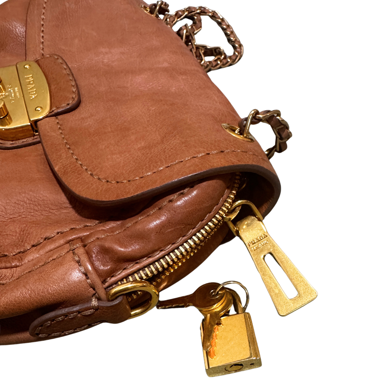 Prada Glace Calf Leather Sound & Lock Shoulder Handbag