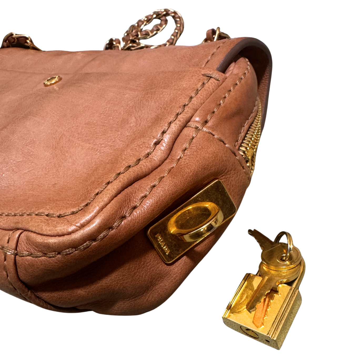 Prada Glace Calf Leather Sound & Lock Shoulder Handbag