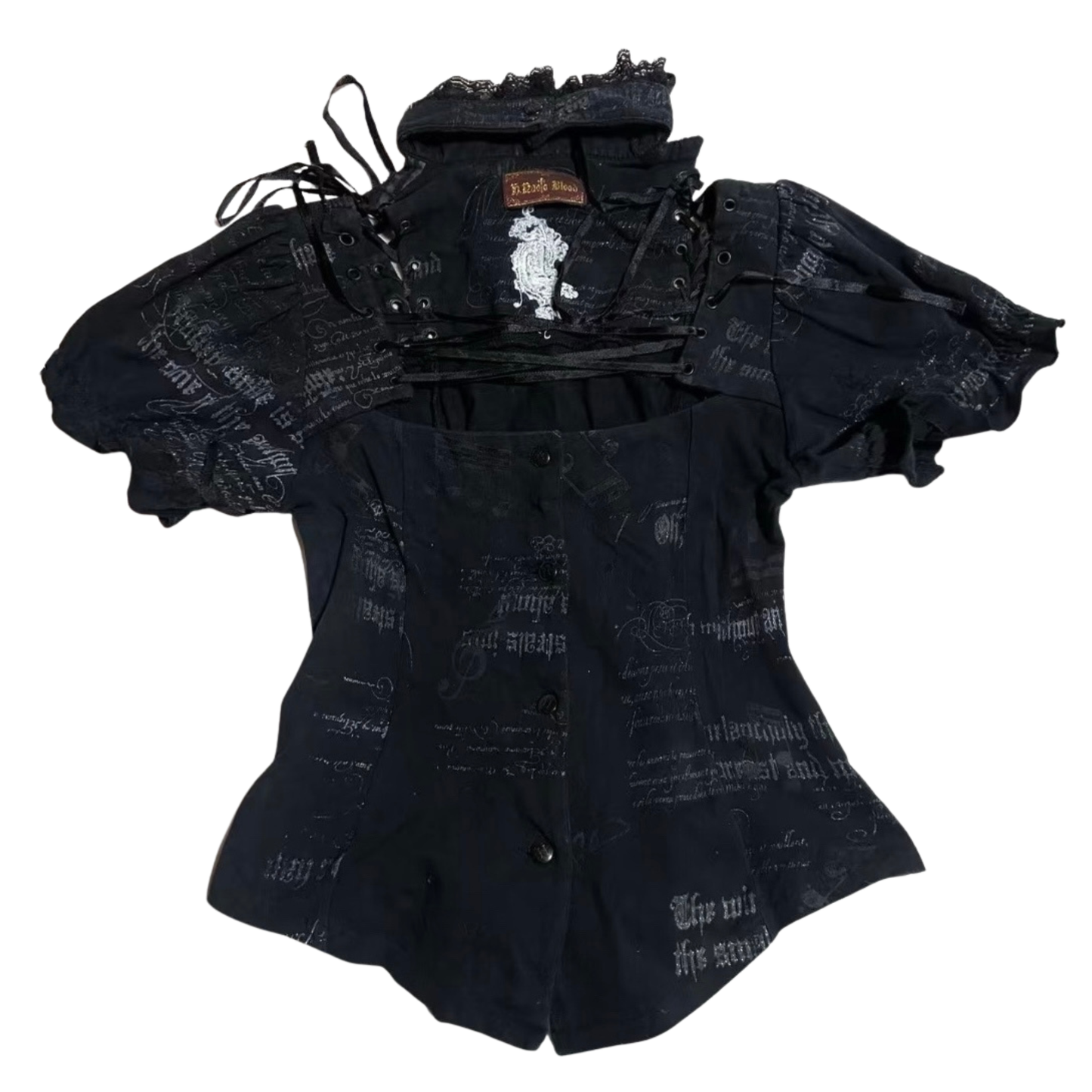 h.Naoto Lace-Up Black Top