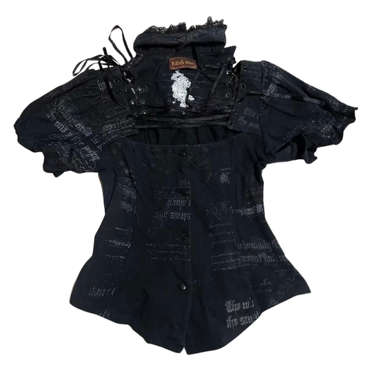 h.Naoto Lace-Up Black Top