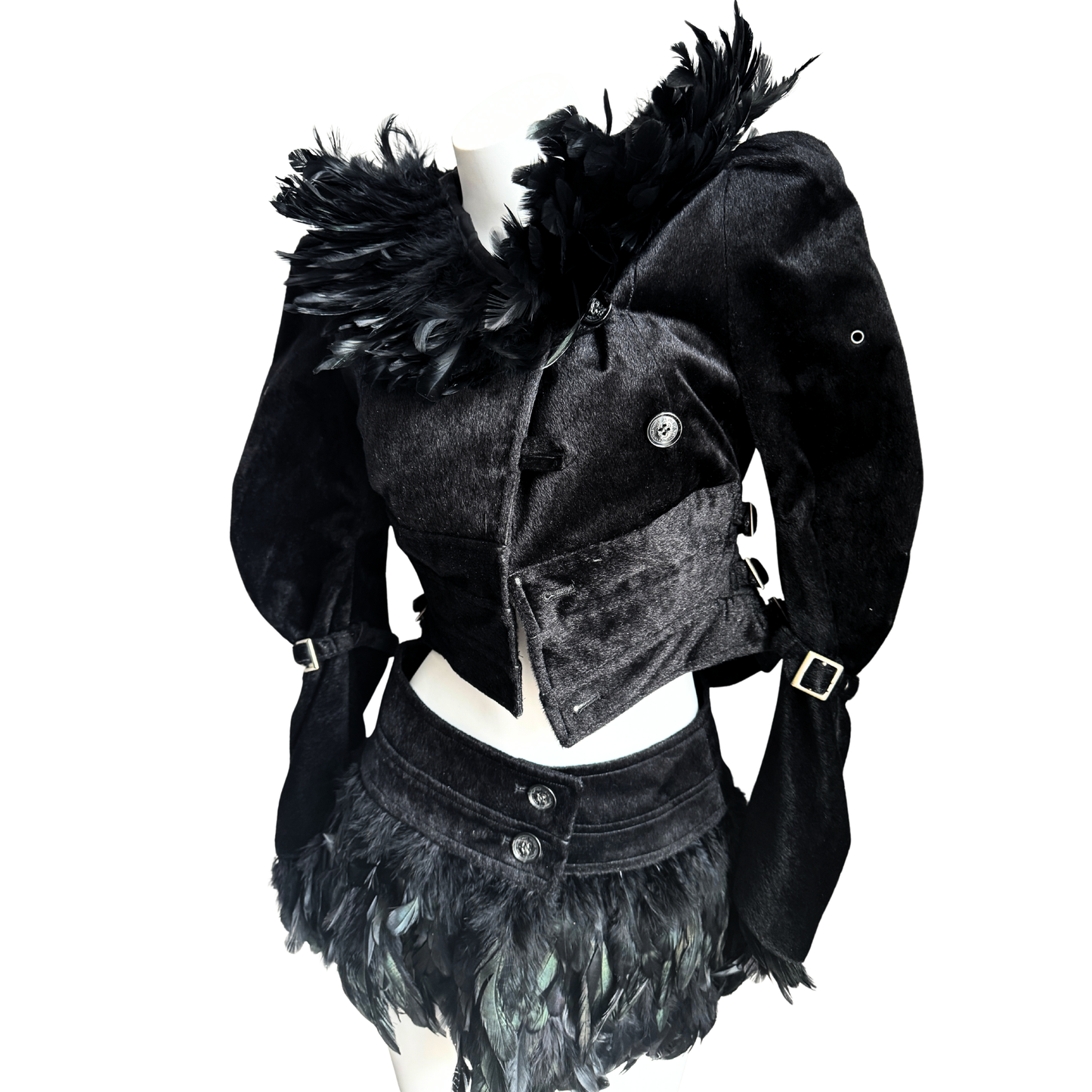 Alice Auaa Raven Feather Jacket & Skirt Set