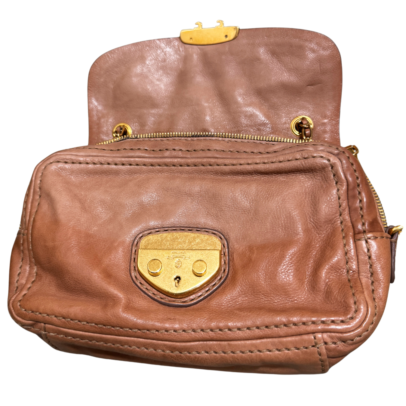Prada Glace Calf Leather Sound & Lock Shoulder Handbag