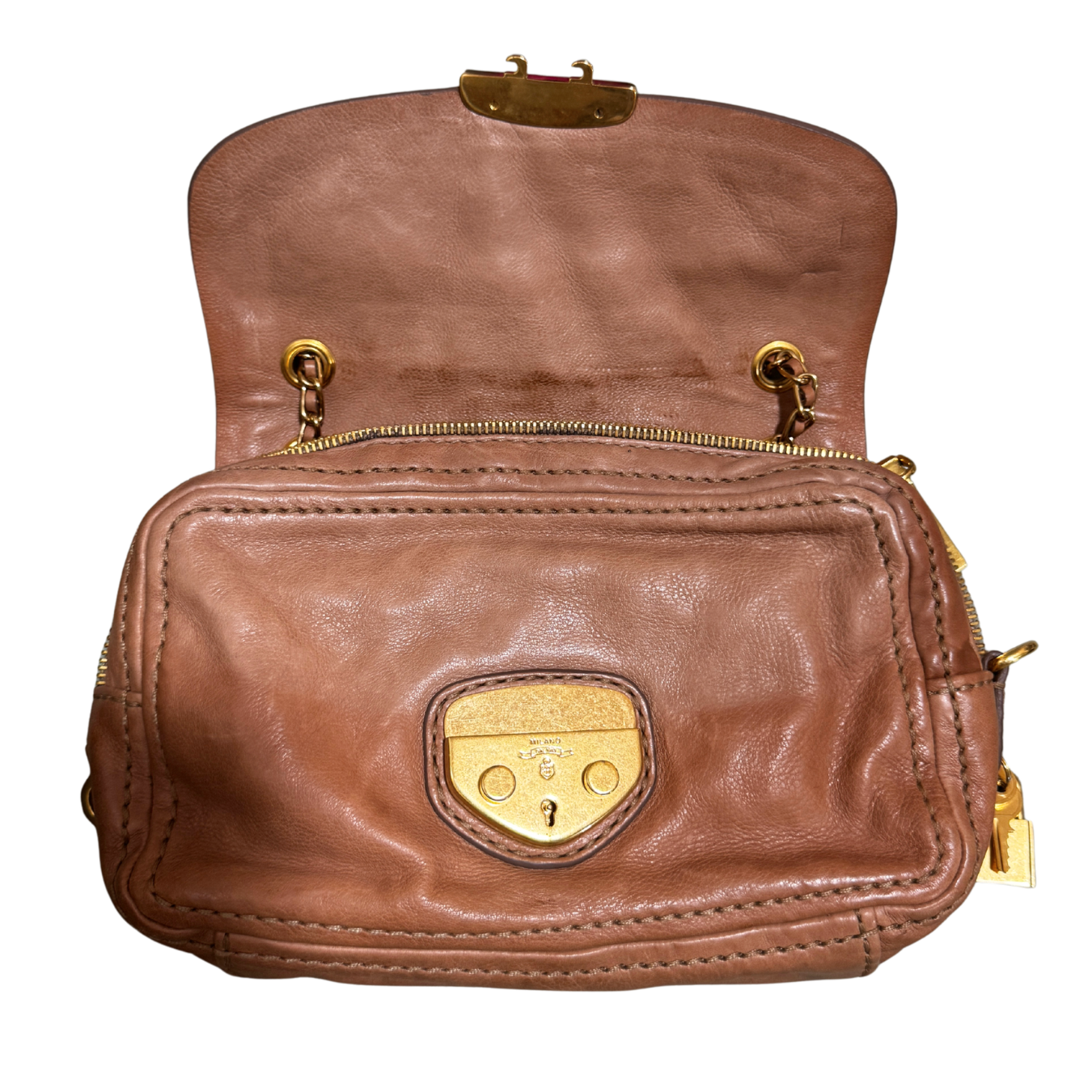 Prada Glace Calf Leather Sound & Lock Shoulder Handbag